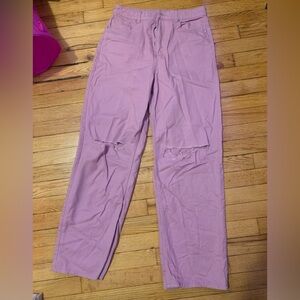 Distressed Pants with Knee Rips in Light Purple/Pink